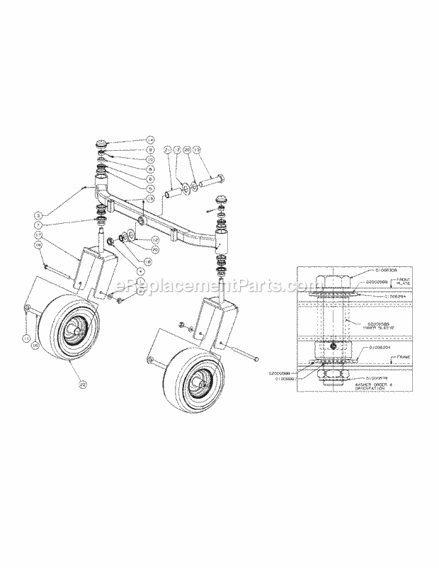 Front Caster Assembly 60-Inch Diagram and Parts List for M60-CT 53AL8CT6050-28-HP-3Cylinder-OHV Cub Cadet Lawn Tractor